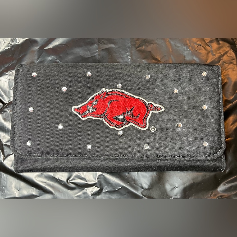 Black Wallet with Embroidered Razorback and Rhinestones